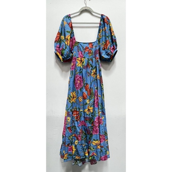 FARM Rio Dresses & Skirts - FARM RIO Toucans Garden Midi Dress In Blue Size XS Puff Sleeve Multicolor NEW